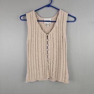 Industry Republic Clothing Beige Neutral Basic Knit Cotton Button Up Vest Top XS